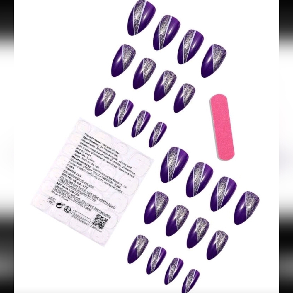 Purple and Silver Press-on Nails - Picture 2 of 6